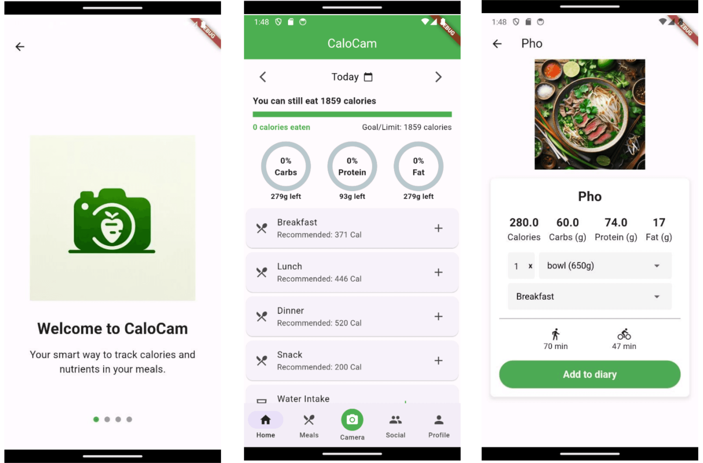 CaloCam project prototype screen