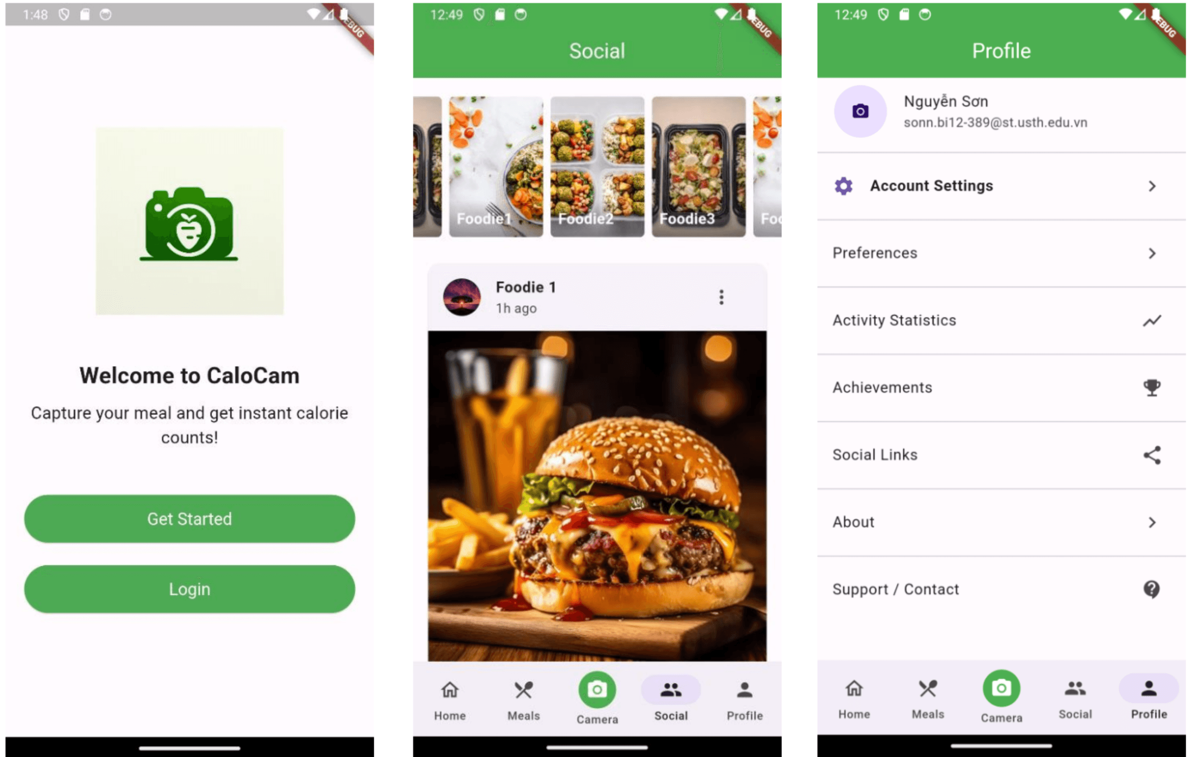CaloCam project prototype food recognition screen
